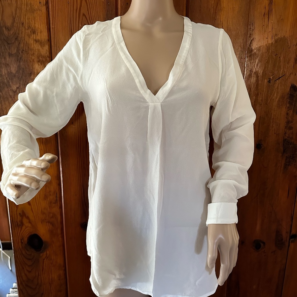 Joie Silk Tunic with Deep V-neck and Rounded Hem
